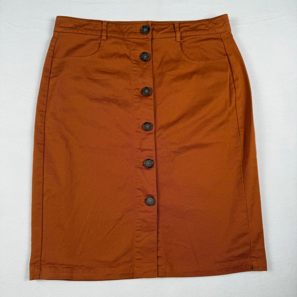 LOFT Outlet Button Front Utility Pencil Skirt Womens 6 Rust Cotton Stretch Midi